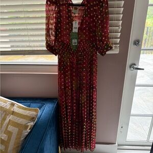 Farm Rio - Elegant fancy Polka Dot Maxi Dress with quarter length puff sleeves
